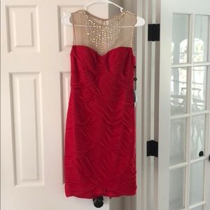 Red dress with neckline beading